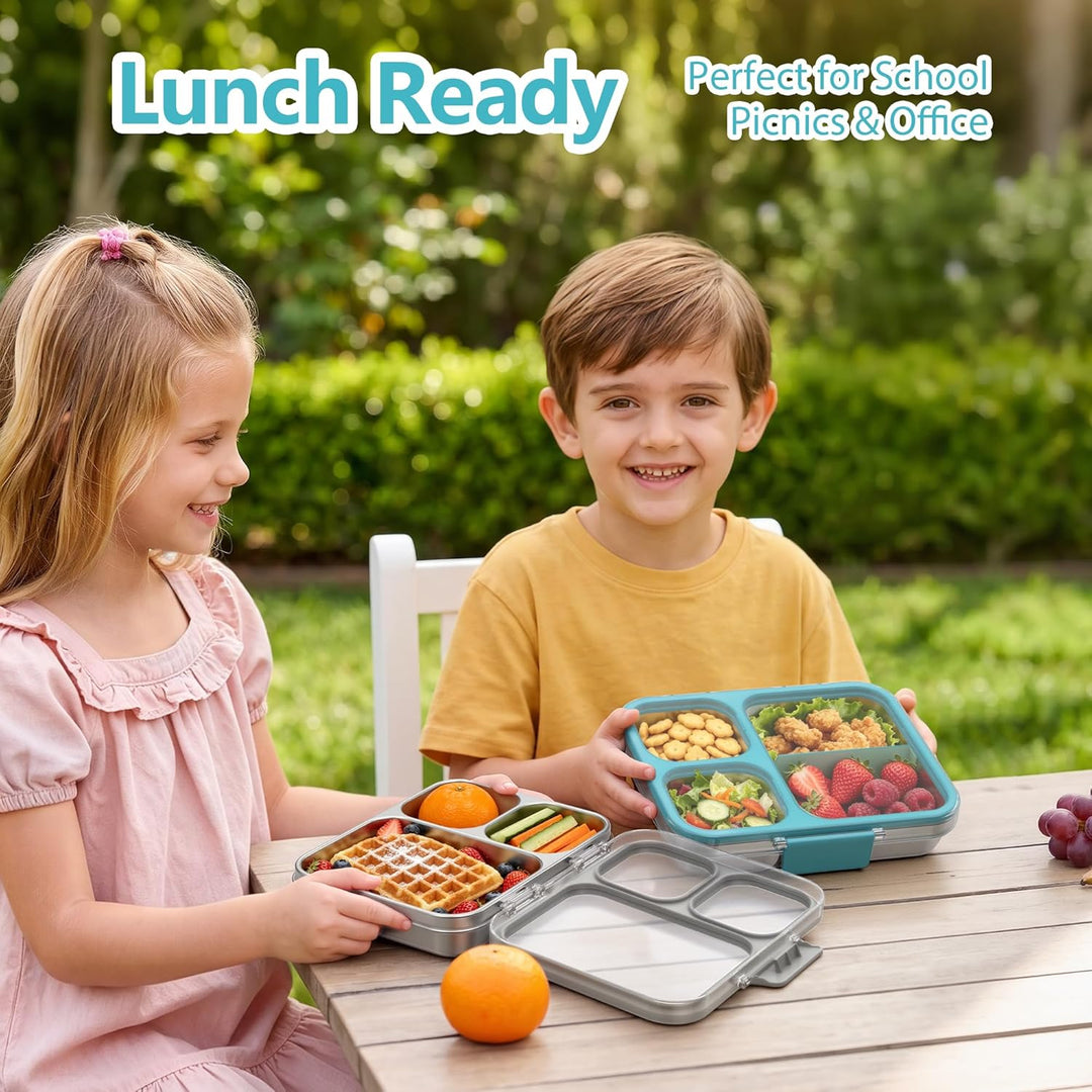 VITONIS Edelstahl Brotdose Lunchbox mit 3 Fächern mit Tritan-Deckel, 1000ml Metall Bento Lunch Box K