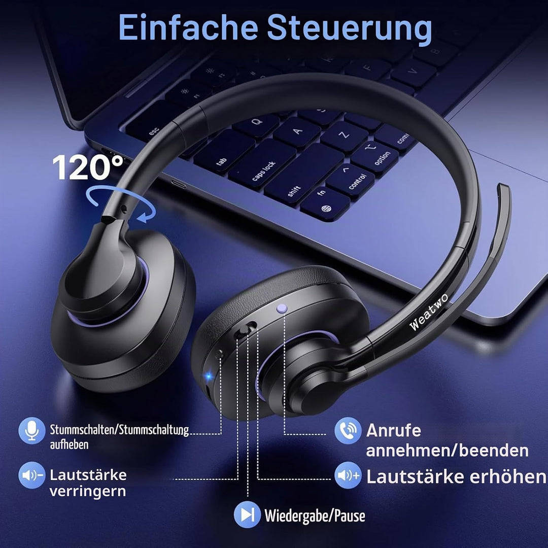 Bluetooth Headset Mit CVC8.0 Und ENC Dual Mikrofon Noise Cancelling, Wireless PC Mit Mikrofon, 30+ S