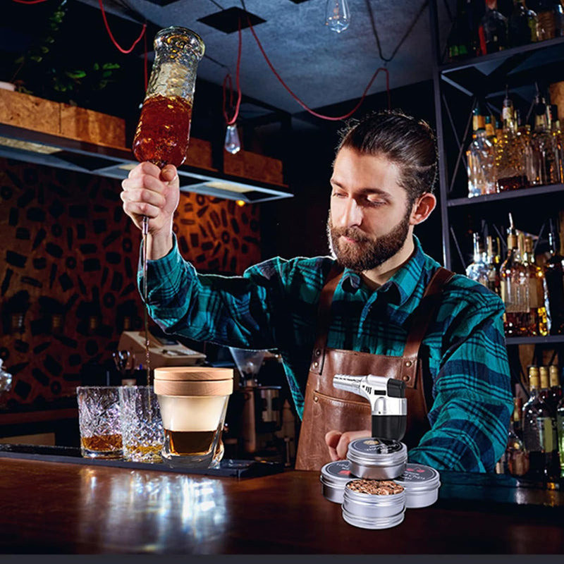 Cocktail Smoker Kit, MKNZOME Whiskey Smoker Kit mit 4 Geräuchertem Cocktail Raucher Kit Sägemehl Vat