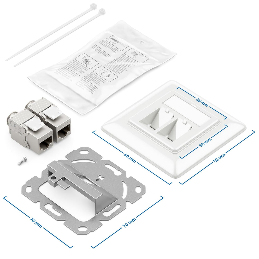 deleyCON 4x Keystone Dose Netzwerkdose Datendose Unterputz + 8x CAT 6a Keystone Jack Modul RJ45 Buch