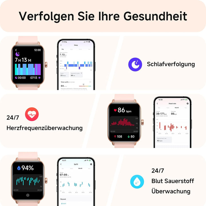 Smartwatch Damen mit Telefonfunktion,1.8" Smart Watch Fitnessuhr mit Whatsapp und Alexa,Herzfrequenz