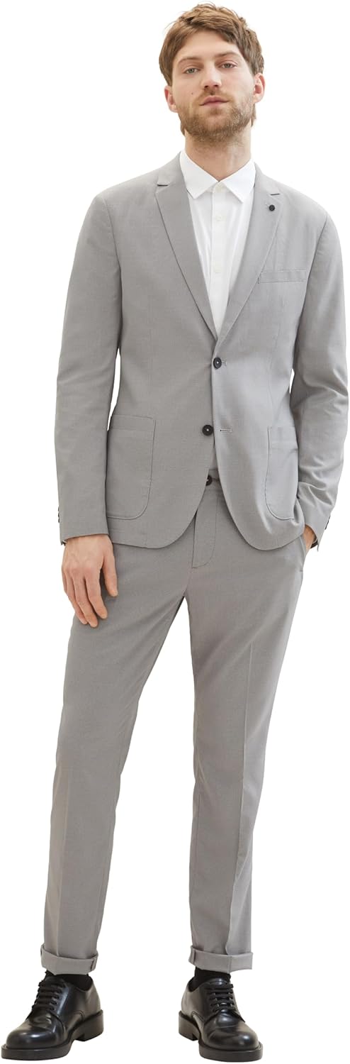 TOM TAILOR Herren Jersey Piqué Sakko mit Stretch 44 35224 - Light Grey White Houndstooth, 44 35224 -