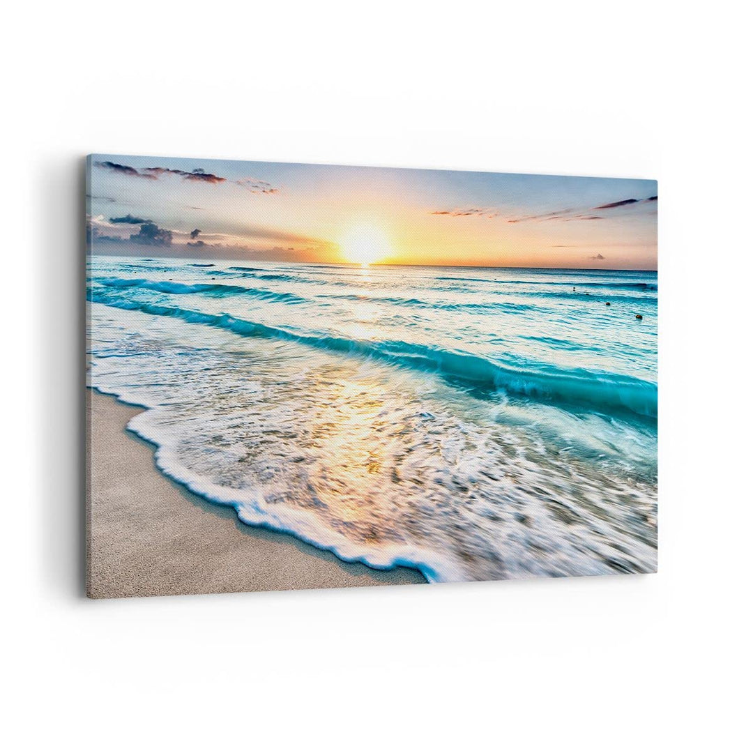 Bilder auf Leinwand 100x70cm Leinwandbild mit Rahmen Meer Welle Strand Gross Wanddeko Bild Schlafzim