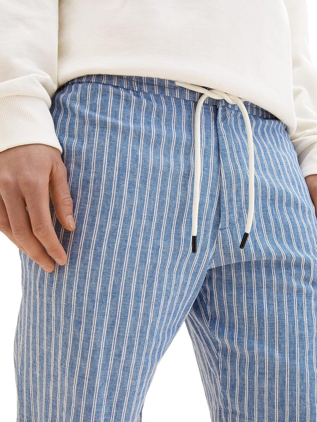 TOM TAILOR Denim Herren Bermuda Shorts aus Leinen, L 31162 - Blue White Stripe