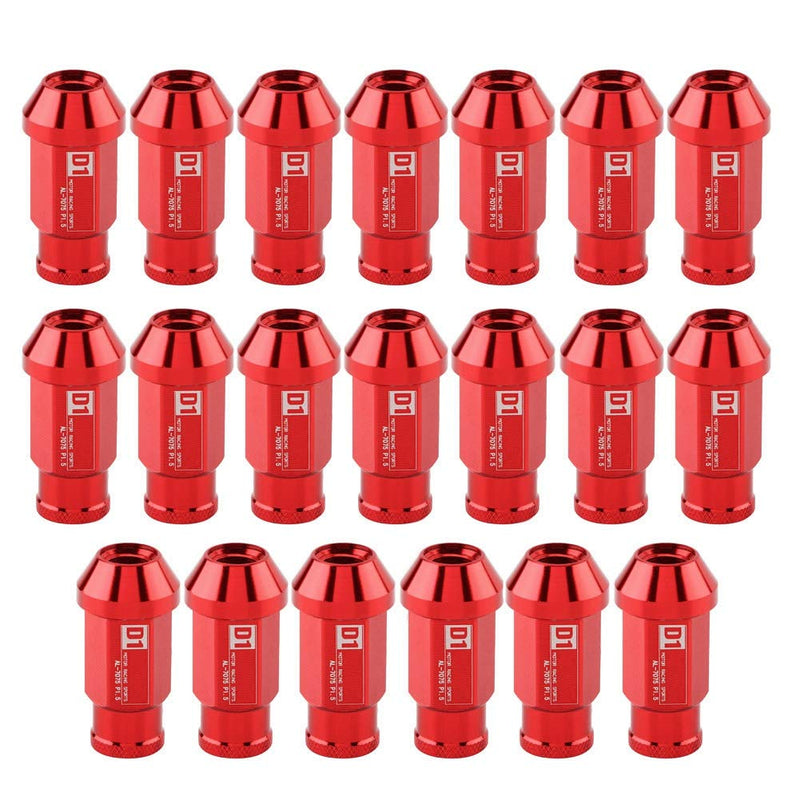 KIMISS Aluminium Autoreifenschraube, 20Pcs Radmuttern sichern Racing Radmutter M12X1.5 (Rot)