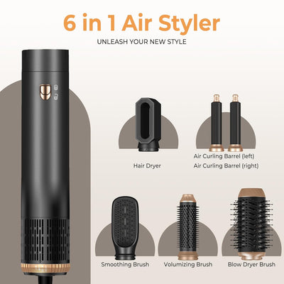 Airstyler Rundbürstenföhn 6 in 1, Haarstyler Set,1000w Hair styler Warmluftbürste mit Air Lockenstab