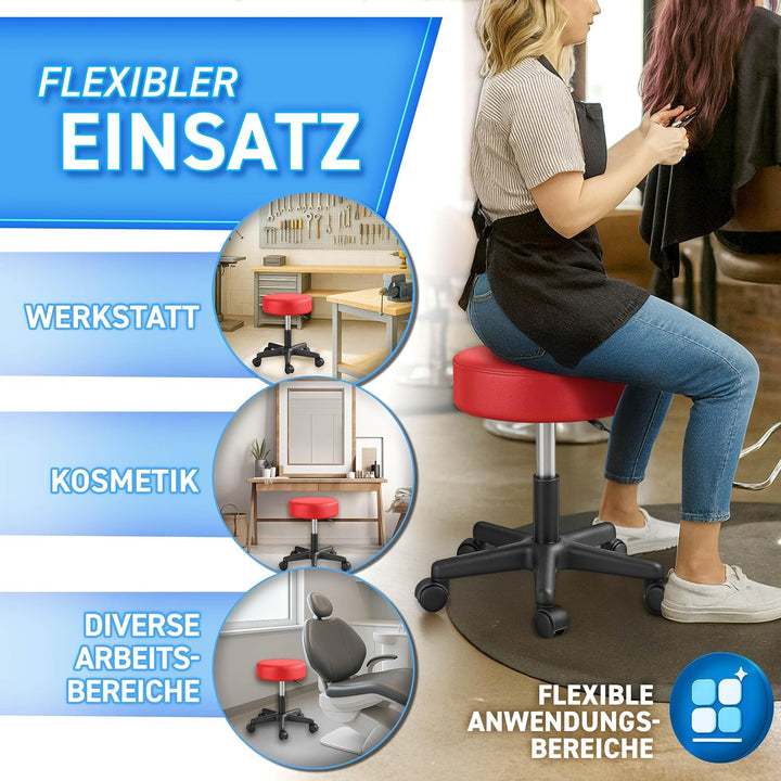 TRESKO® Rollhocker höhenverstellbar 10 cm Dicke Polsterung bis 150 kg | Hocker 47-60cm | Arbeitshock