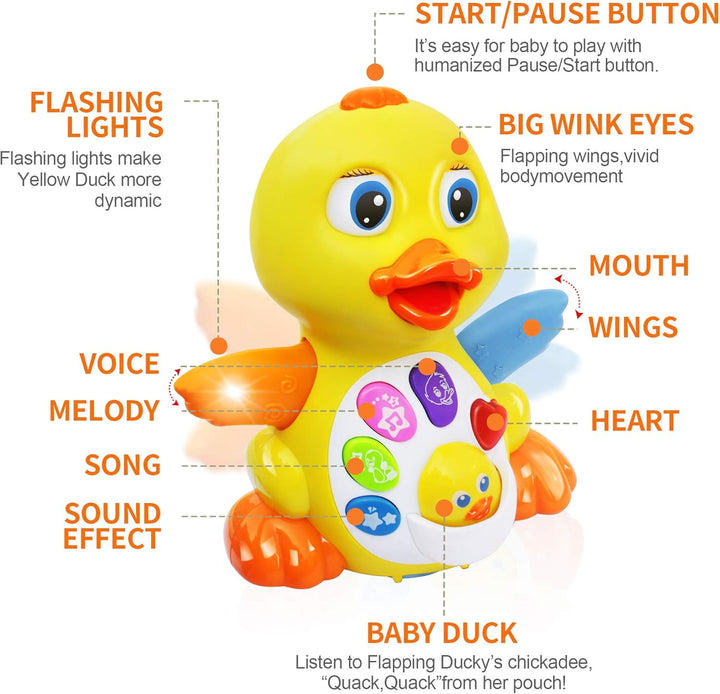 MOONTOY Musik Kinderspielzeug ab 1Jahr Mädchen Junge,Ente Baby Spielzeug 6 10 12 Monate mit Musik un
