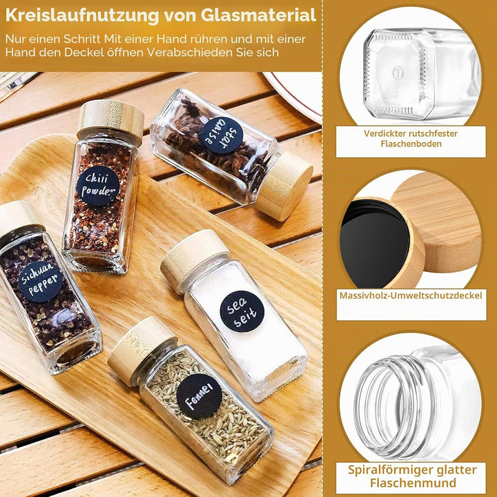 Gewürzgläser 24 Stück Set mit Gewürzetiketten,Quadratische 120 ml Gewürzdosen mit Trichter,Streueins