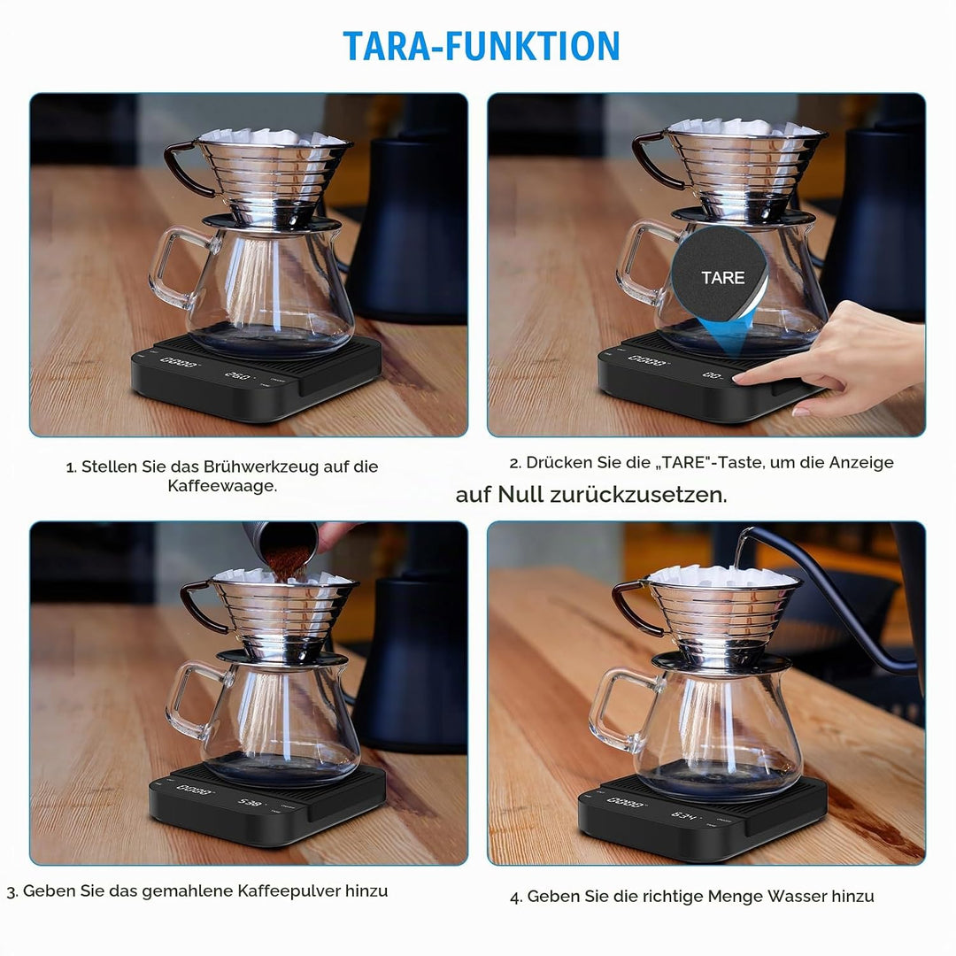 Brifit Kaffeewaage mit Timer, Espresso Waage 3kg/0.1g, Hochpräzise Feinwaage, Waage Küchenwaage USB,