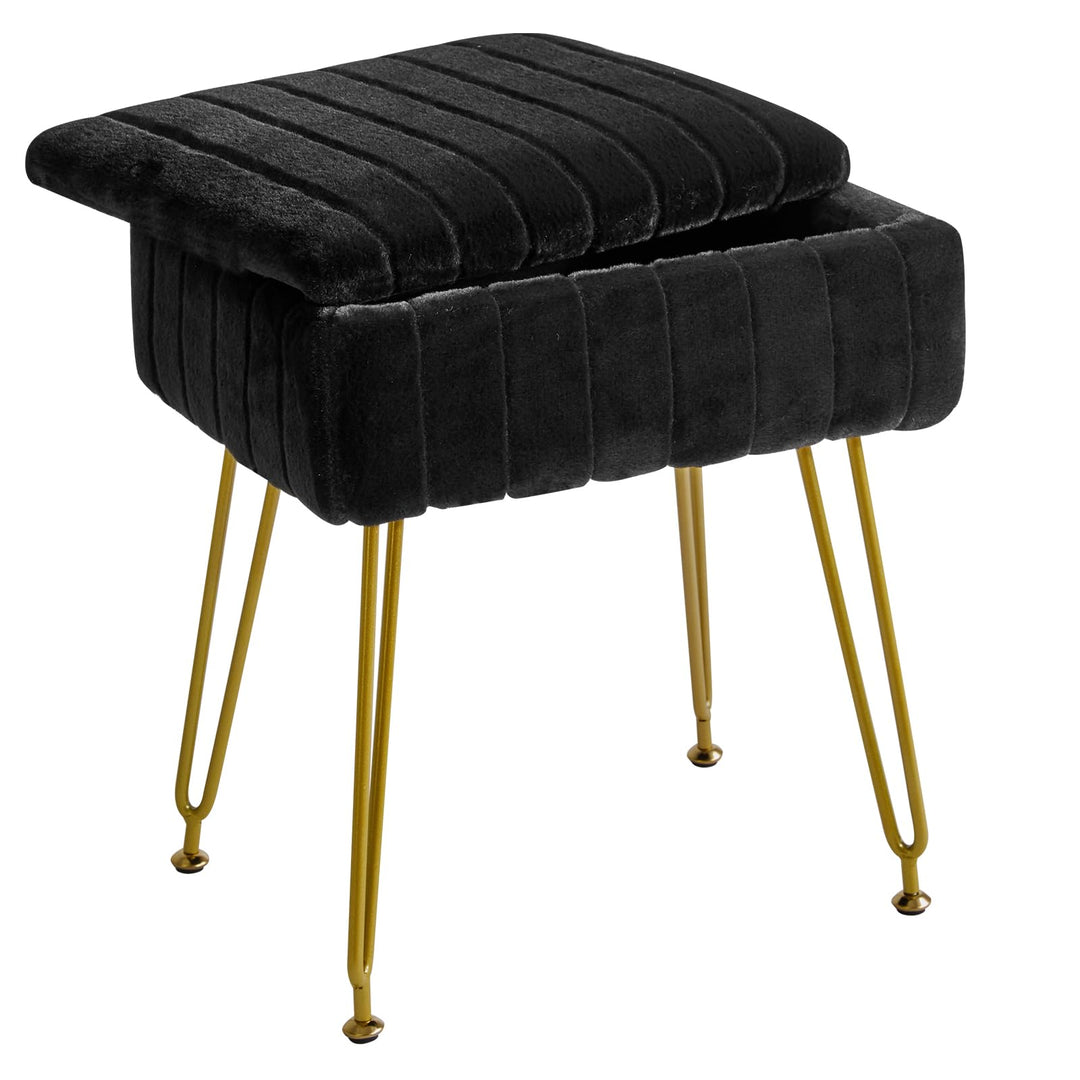IBUYKE Samt Hocker Stuhl mit Stauraum, Fussstütze Fusshocker Ottoman, Kleiner Beistelltisch, mit 4-M