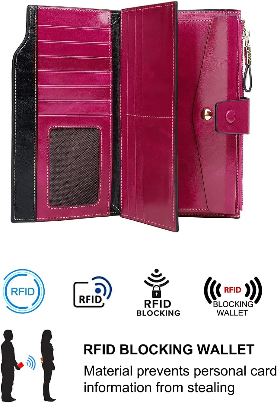 PARVENZA Damen Geldbörse RFID-Blockierung Echtleder Bifold Brieftasche Einheitsgrösse Rosa, Einheits