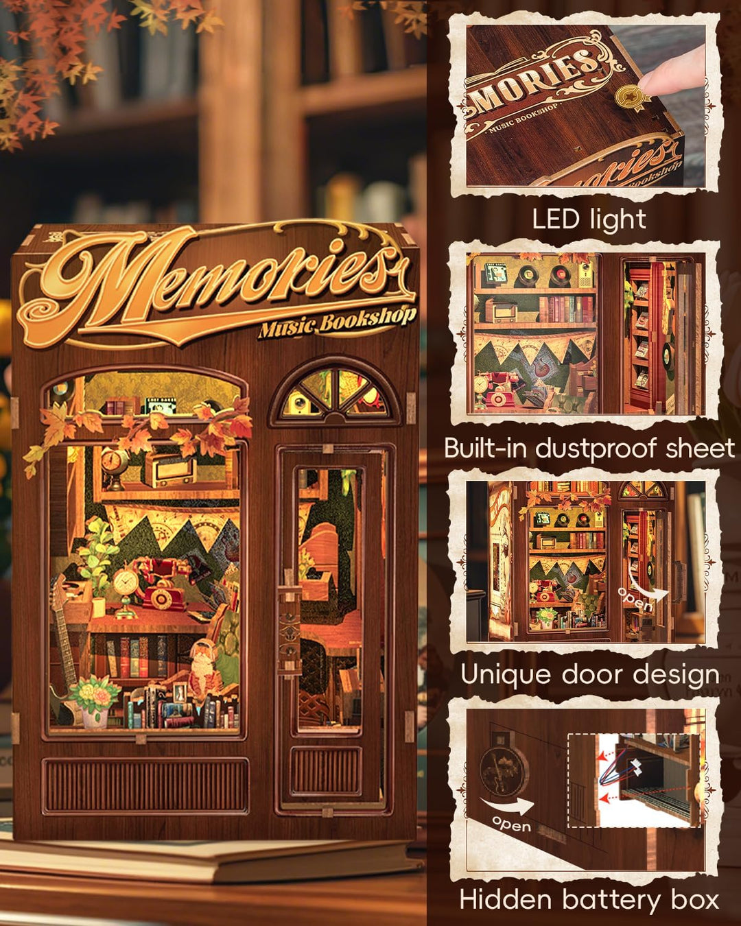 CUTEBEE Book Nook Kits for Adults - DIY Puppenhaus Miniatur mit LED-Licht, Holz Elegant & Ornate Sty