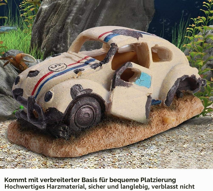 Pssopp Dauerhaftes Simulationsharz Auto Aquarium Dekorationen Simulation Beschädigter Autoschutz Aqu