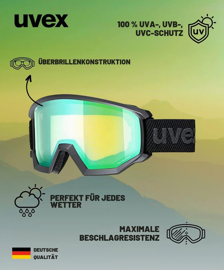 uvex Unisex Athletic Fm Skibrille (1er Pack) Einheitsgrösse black matt/green-LGL, Einheitsgrösse bla