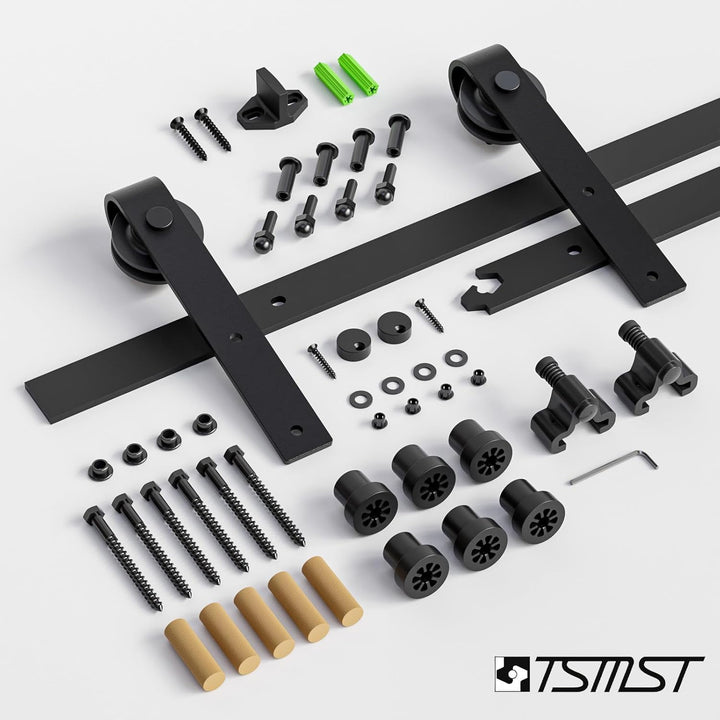 TSMST 296CM Schiebetürbeschlag Set, Schwarzes Schienenset passend für eine einzelne Holztür, J-Form
