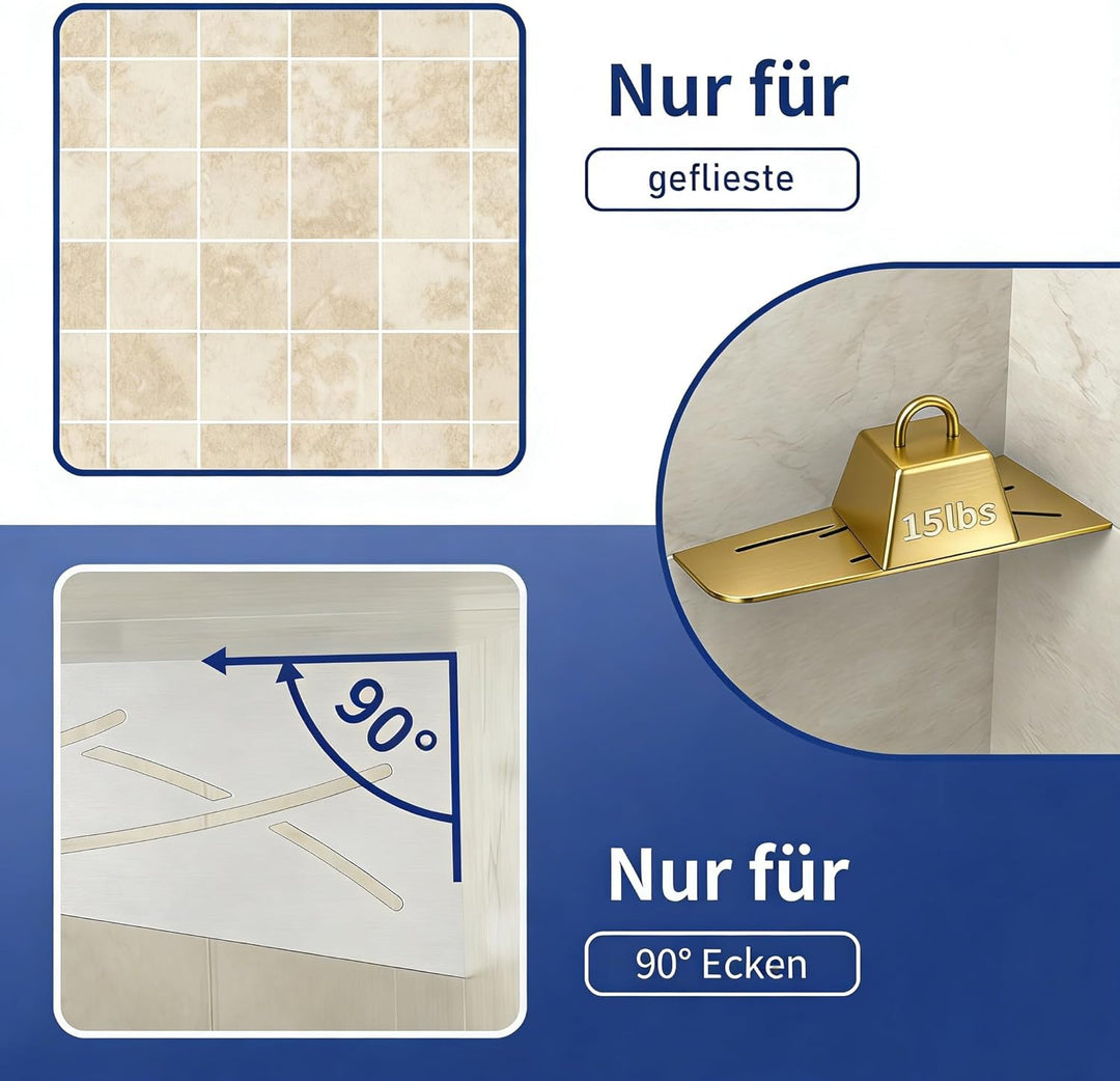 Eck Duschregal mit 3 mm Stärke,Duschablage Ohne Bohren Eckregal Dusche, SUS304 Edelstahl Badezimmer