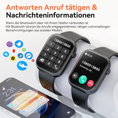 2023 Smartwatch für Herren und Damen, 1,85 Zoll Bildschirm Smartwatch mit Bluetooth-Anruf und Freisp