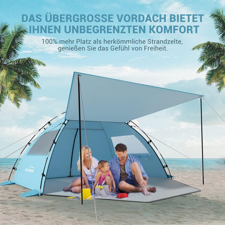Elegear CumbreX Strandmuschel mit Sonnendach, 4-5 Personen Strandzelt UV Schutz 50+ Einfacher Aufbau