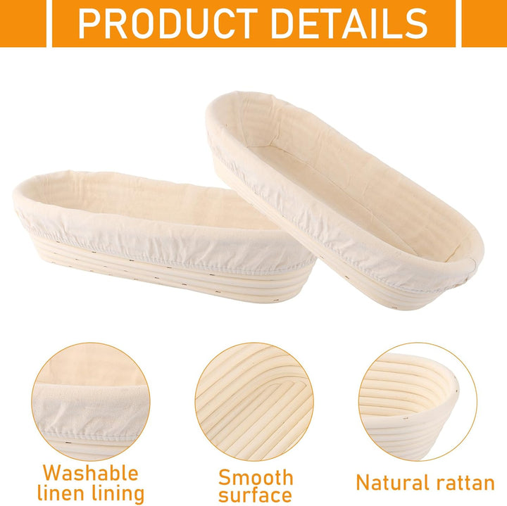 2 Stück Gärkorb Oval 35 cm, Gärkörbchen für Brot, Gärkorb Rattan Oval mit Kunststoffspachtel und Sil