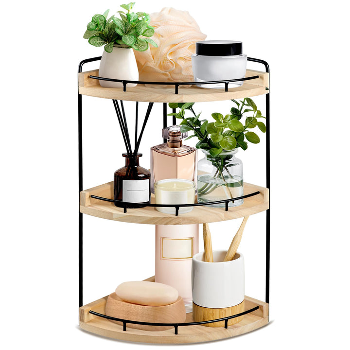 3 Ebenen Badezimmer Organizer, Eckregal Badezimmer Regal aus Holz mit Metallgestell, Arbeitsplatten-