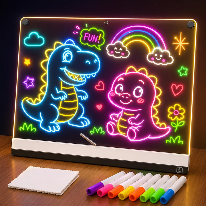 LED Zeichenbrett für Kinder, Leuchtendes LED Zeichenbrett mit 7 Farbstifte & 9 Lichteffekte, 35x26 c