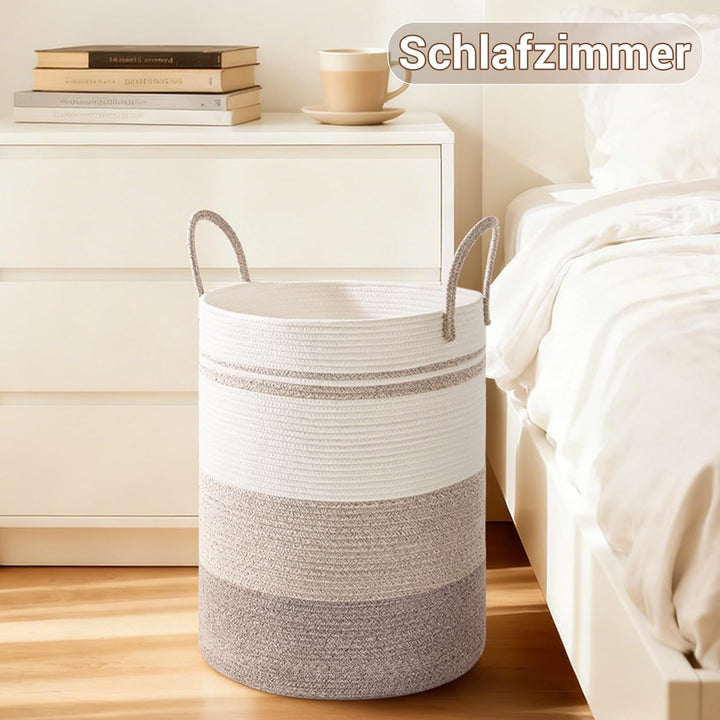 Wäschekorb,Aufbewahrungskorb,Geflochten Korb,53L Klein Rund Wäschesammler mit Baumwoll Henkel für Ki