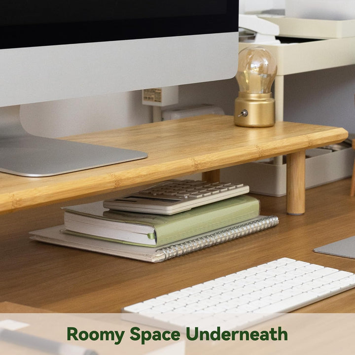 Bamboo Dual Monitor Ständer mit Ablagefach - Ergonomischer Schreibtischorganizer fürs Home Office, W