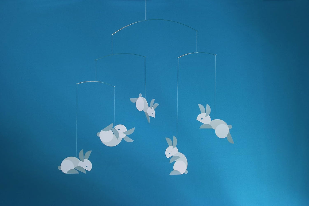 Flensted f140 Circular Bunnies Mobile, Stahl, grau/weiss, 50x54cm