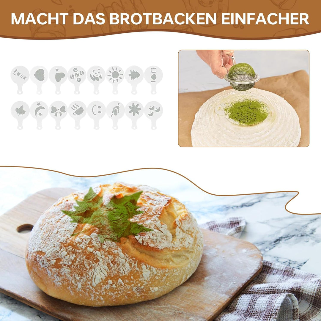 10-teilig Gärkorb Brot Set, 23cm Gärkörbchen zum Brotbacken, Sauerteig Starter Set, Brot Backen Zube