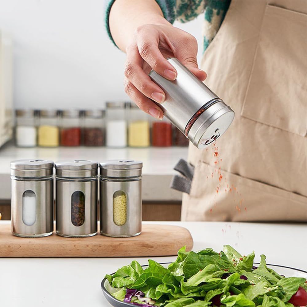 6 Stück Gewürzbehälter Spice Jars, Edelstahl Deckel Gewürzstreuer, Gewürzgläser mit Drehdeckel, Gewü