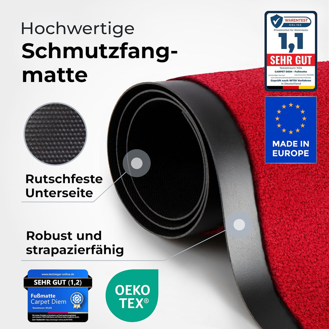 Carpet Diem Fussmatte Rot, 60x90 cm, rutschfeste Schmutzfangmatte Rot 60 x 90 cm, Rot 60 x 90 cm