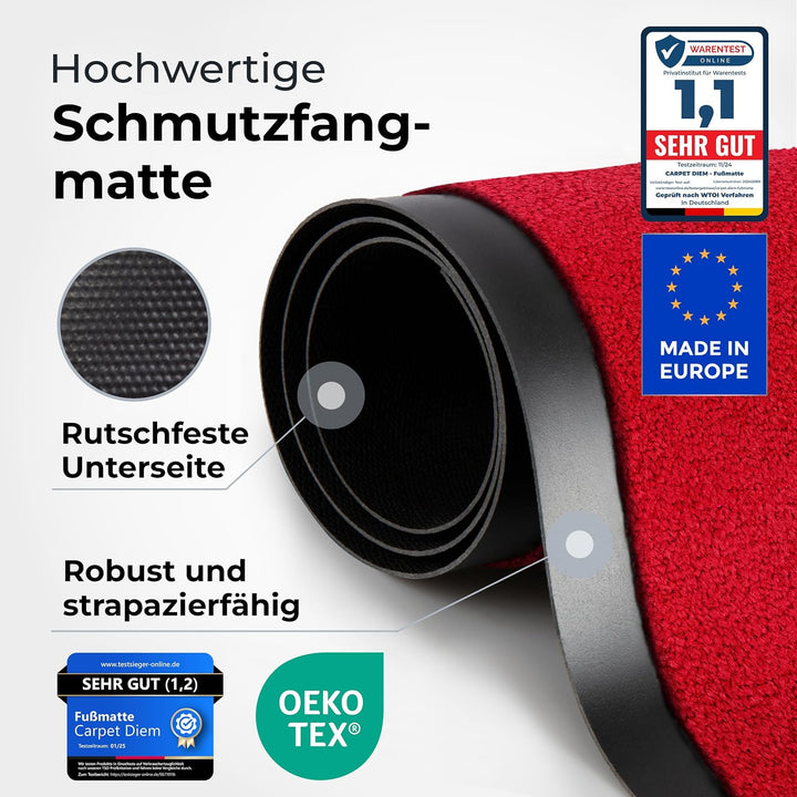 Carpet Diem Fussmatte Rot, 60x90 cm, rutschfeste Schmutzfangmatte Rot 60 x 90 cm, Rot 60 x 90 cm