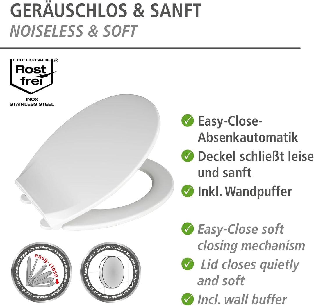 WENKO Premium WC-Sitz Kos Weiss, Toilettendeckel mit Absenkautomatik und Fix-Clip Hygiene Befestigun