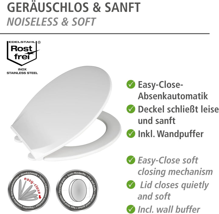 WENKO Premium WC-Sitz Kos Weiss, Toilettendeckel mit Absenkautomatik und Fix-Clip Hygiene Befestigun