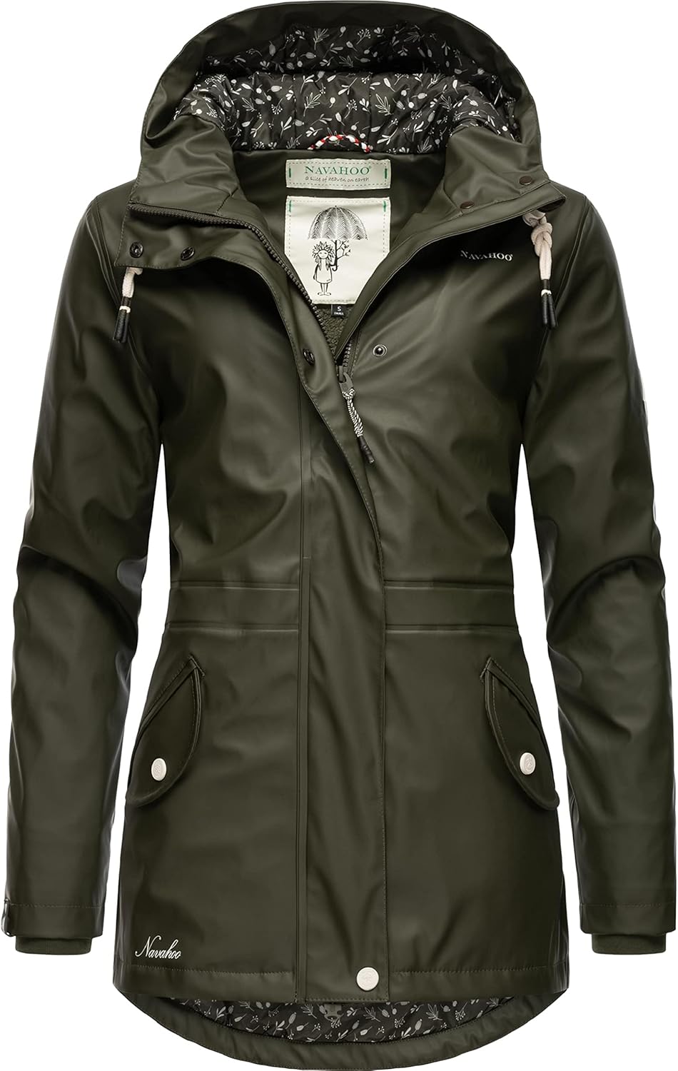 Navahoo Damen Übergangsjacke Regenmantel wasserdicht lang warm gefüttert mit Kapuze Oceans Heart XS-