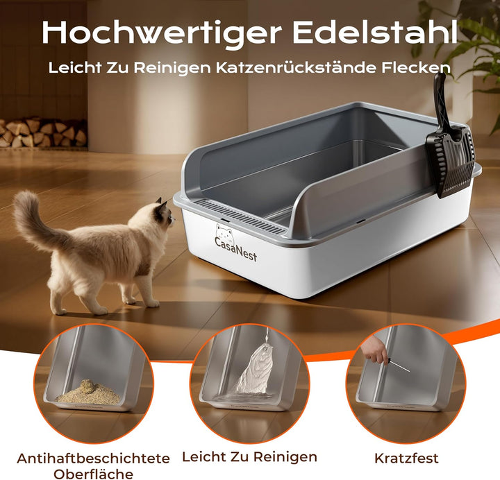 XXXL Katzenklo Edelstahl,70 * 50 * 25cm, Extra Grosse Metall Katze Müll Box für grosse, Multi Katzen