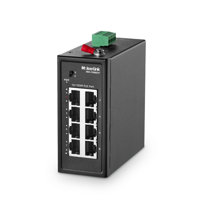 MokerLink 8-Port-PoE-Industrie-DIN-Schienenschalter, 8 PoE+ IEEE802.3af/at, 10/100 Mbit/s Fast Ether
