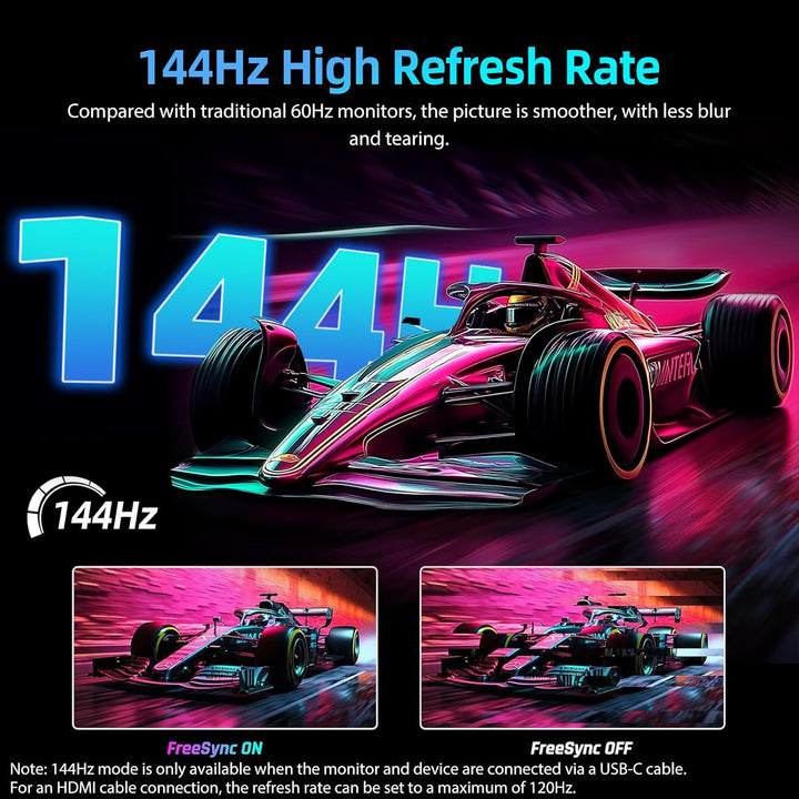 UPERFECT Portable Monitor 17 Zoll 144Hz, Tragbarer Monitor Mobile Display mit 1920 * 1080 Full HD IP