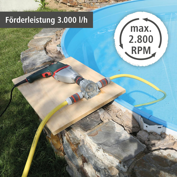 wolfcraft Bohrmaschinen Pumpe mit Metallgehäuse - Selbstansaugende Wasserpumpe mit bis zu 3000 l/h –