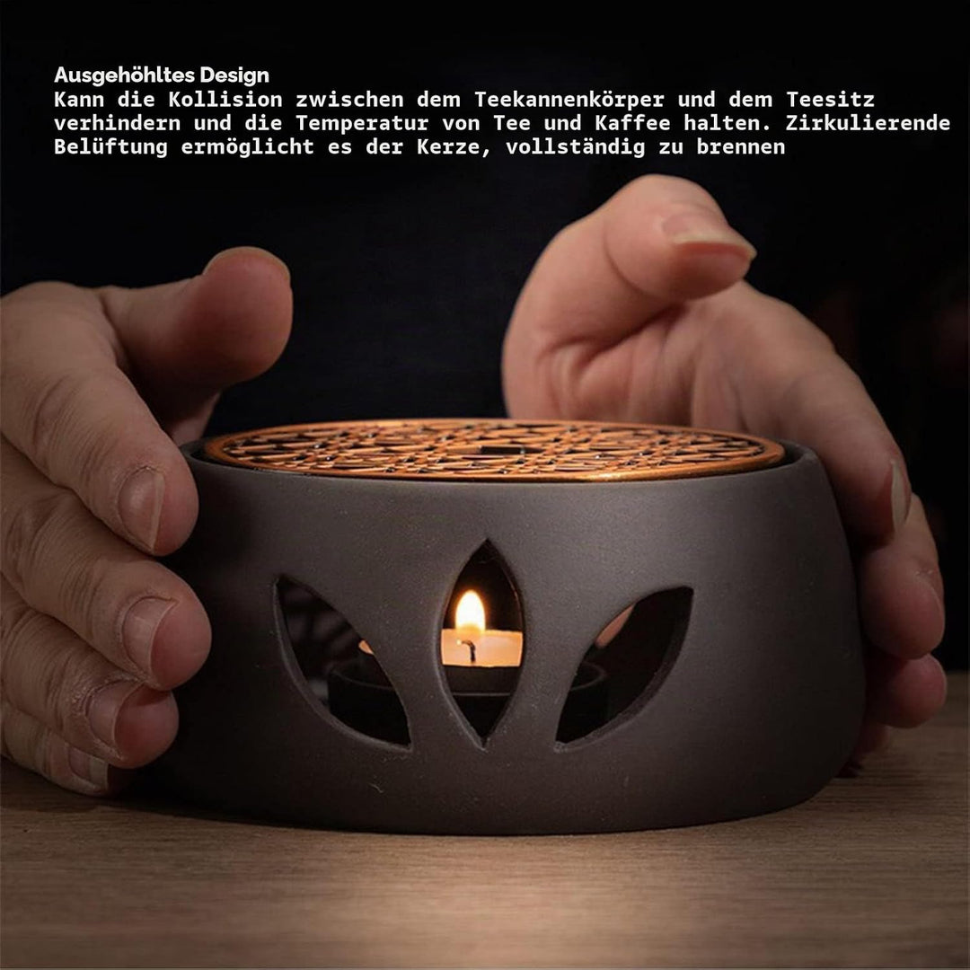 Keramik-Teekannenwärmer, Teelichtwärmer mit Eisenmatte und Kerzenhalter für Glas-Teekanne Universal-