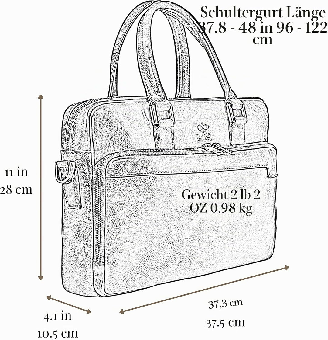 Time Resistance Aktentasche Leder Laptoptasche mit Schultergurt - Handgefertigt in Italien - Arbeits