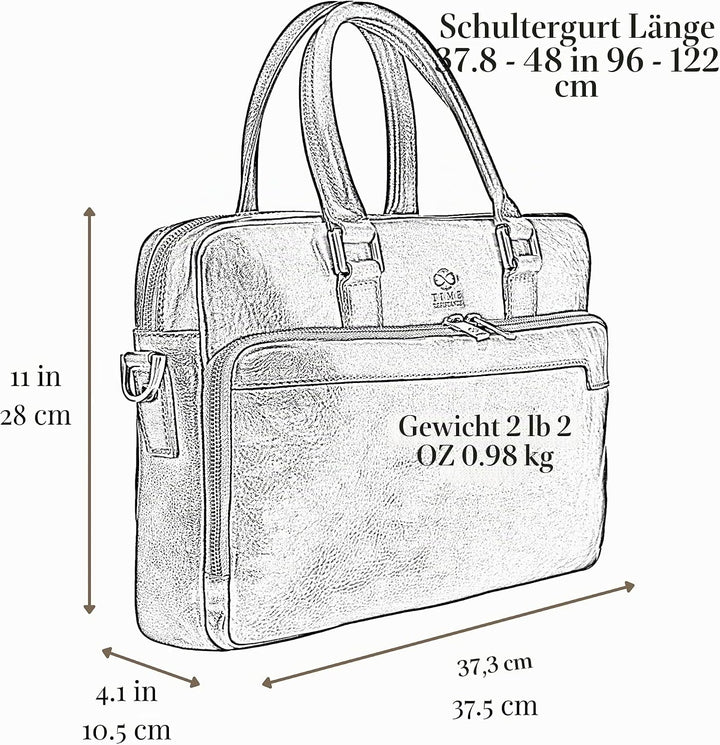Time Resistance Aktentasche Leder Laptoptasche mit Schultergurt - Handgefertigt in Italien - Arbeits