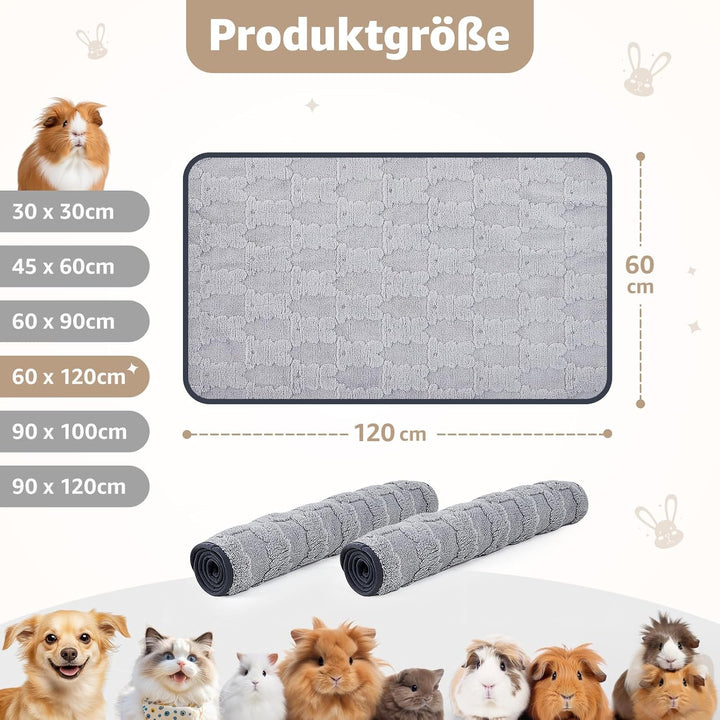 120x60cm Pipipads für Meerschweinchen & Pipi Matte für Kaninchen - Waschbare, saugstarke Unterlage m