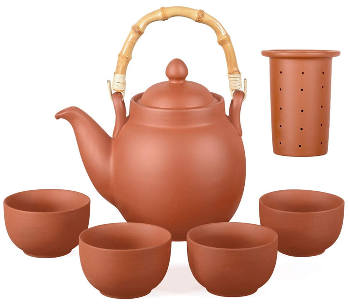 Ton Teeservice Tenno 5-teilig. Bestehend aus Ton Teekanne 1,1 Liter und 4 Tontassen. Handgefertigt,