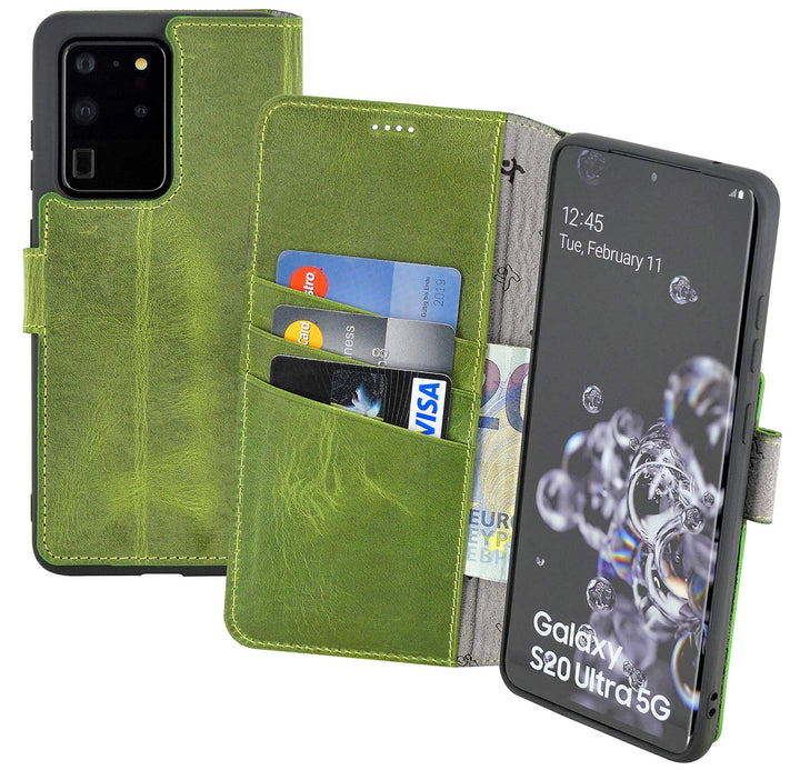 Suncase Book-Style Hülle kompatibel mit Samsung Galaxy S20 Ultra Leder Tasche (Slim-Fit) Lederhülle