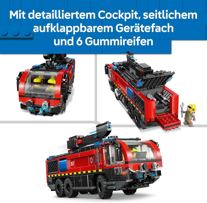 LEGO City Flughafenlöschfahrzeug - Spielzeug Einsatzfahrzeug - Modellbau mit 4 Feuerwehr Minifiguren