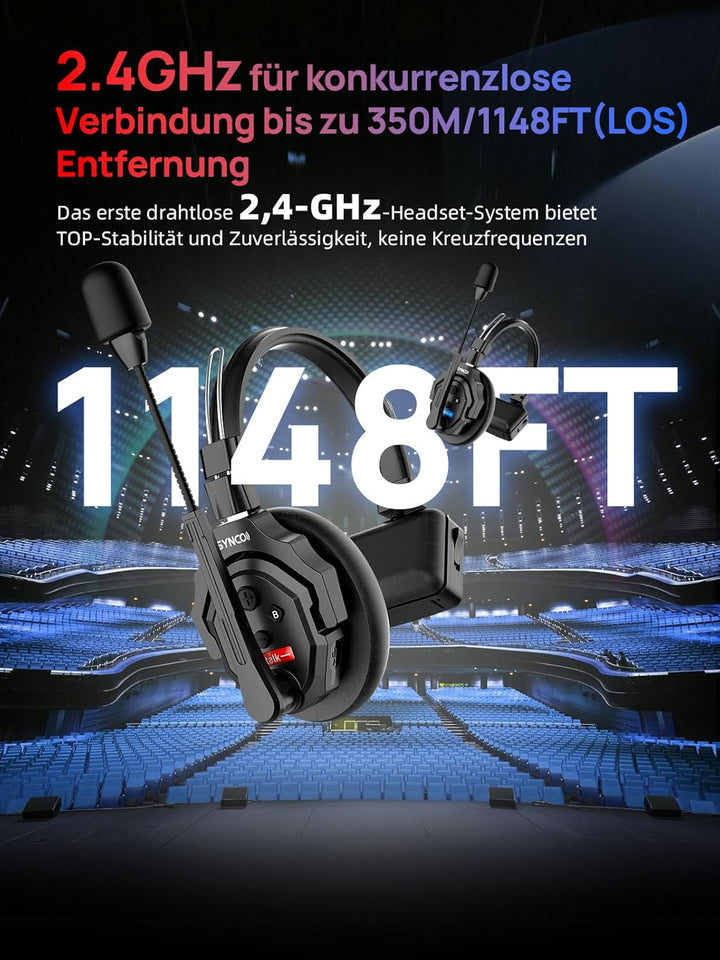 SYNCO XTALK X2 Wireless Intercom Headset, 2.4GHz Vollduplex Kommunikationssystem 350m Reichweite, EN