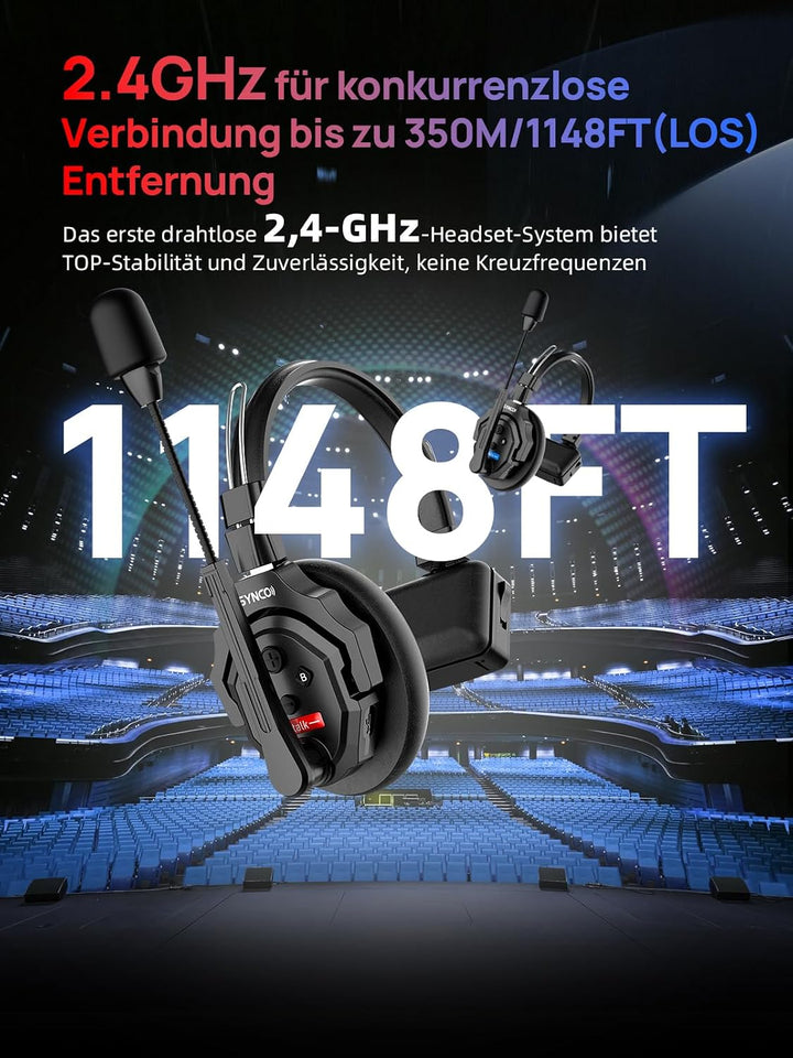 SYNCO Wireless Intercom Headset, XTALK X5 2.4GHz Vollduplex Kabelloses Kommunikationssystem 24H 350M