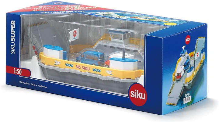 siku 1750, Autofähre, 1:50, Metall/Kunststoff, Inkl. 2 Spielzeug-Autos, Gelb/Grau, Schwimmfähig, Bew